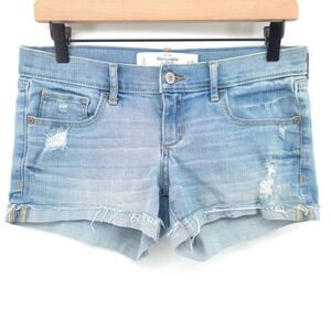 Abercrombie & Fitch Womens Denim Shorts Size 2 W26 Light Blue Distressed Cut-Off